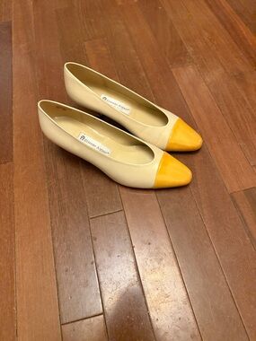 Etienne Aigner Cream Flats with Yellow Cap Toe